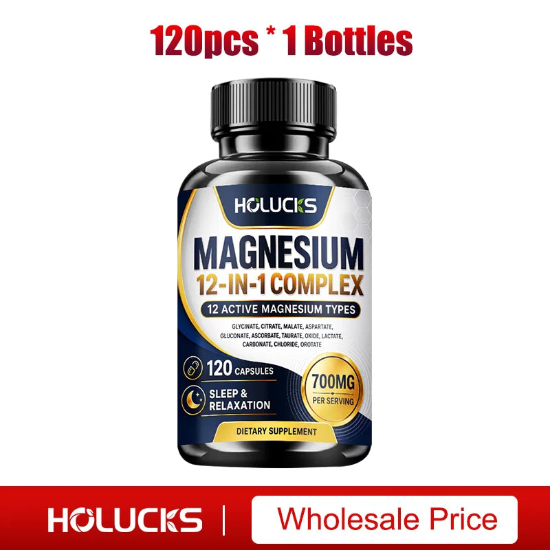 Magnesium Complex 700mg 12 in 1 Supplement, Support Heart & Bone Health, Aid Relaxation, Improve Muscle Strength, Boost Immune