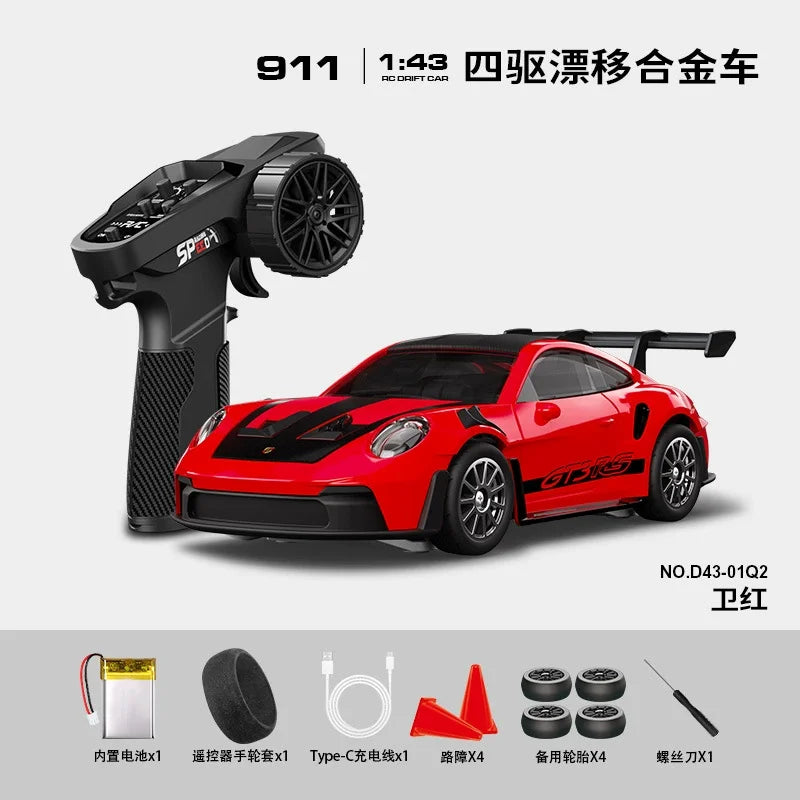 1:43 Scale RC 4WD Drift Alloy Car with Gyro Remote Control Toy for Boys Children's Christmas And Halloween Gifts