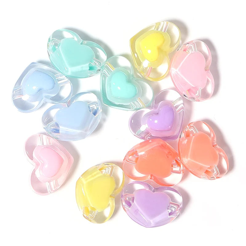 50pcs 17x10mm Heart Acrylic Beads Transparent Mixed Color Spacer Beads Handmade Clipbook Bracelets Earrings Jewelry