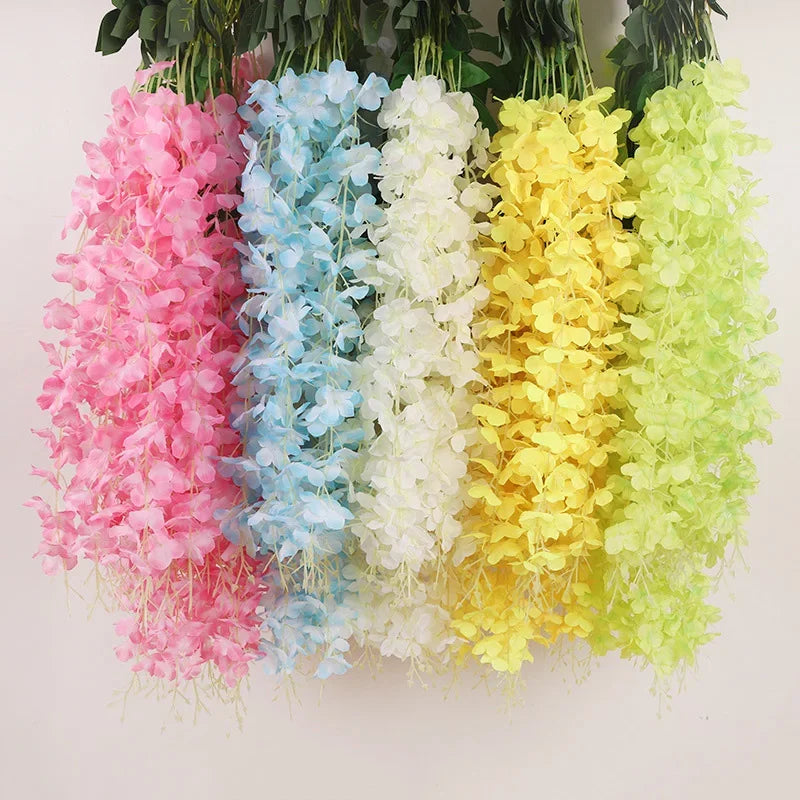 12pcs Artificial Wisteria Flowers String Hanging Garland Decor Fake Flower Outdoor Wedding Garden Arch Home Party Decoration