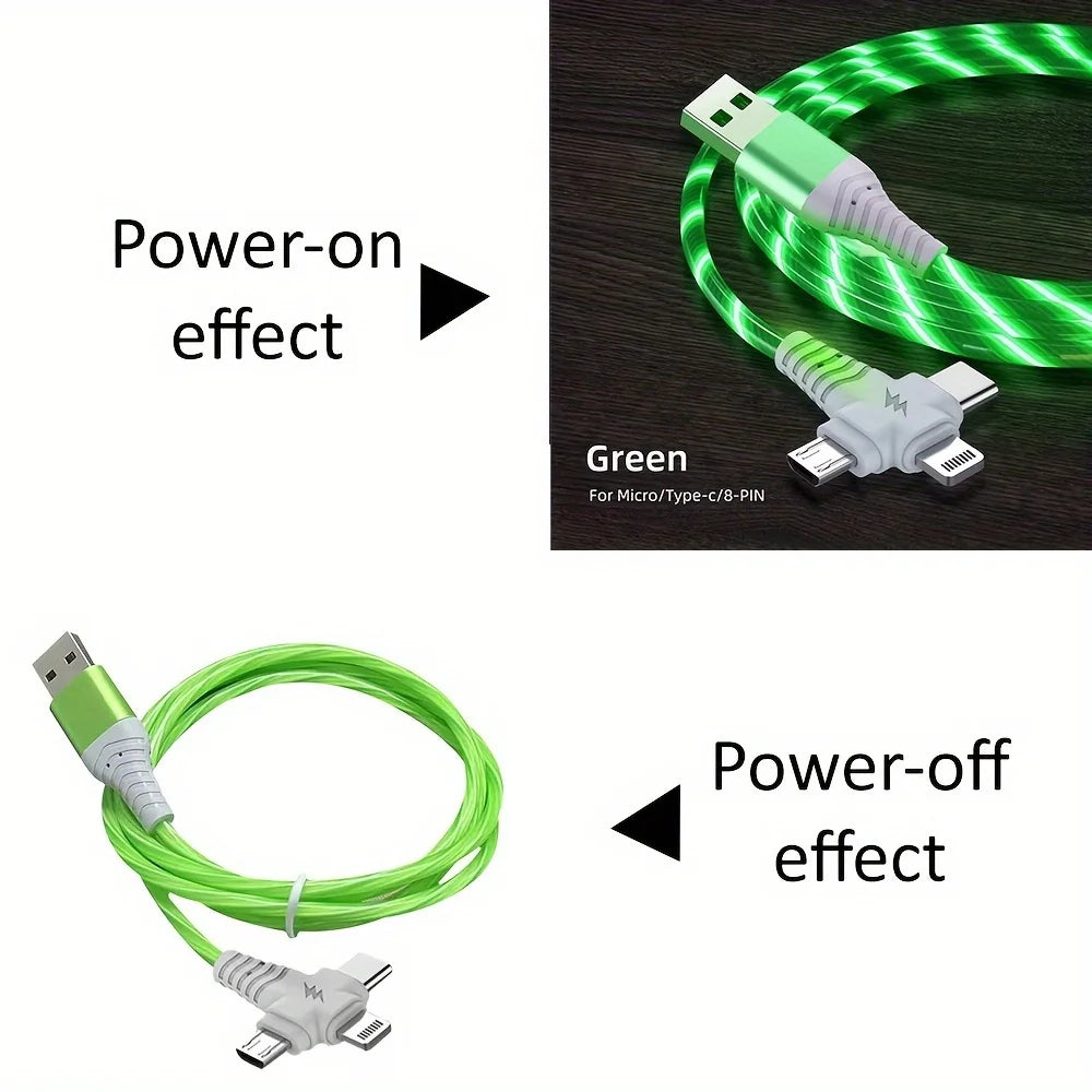 3 in 1 Flowing Glowing Light  Fast Charging Cable Micro  Type C for Iphone 14 13 12 11 Pro  Charging for  Data Line Charge Cord