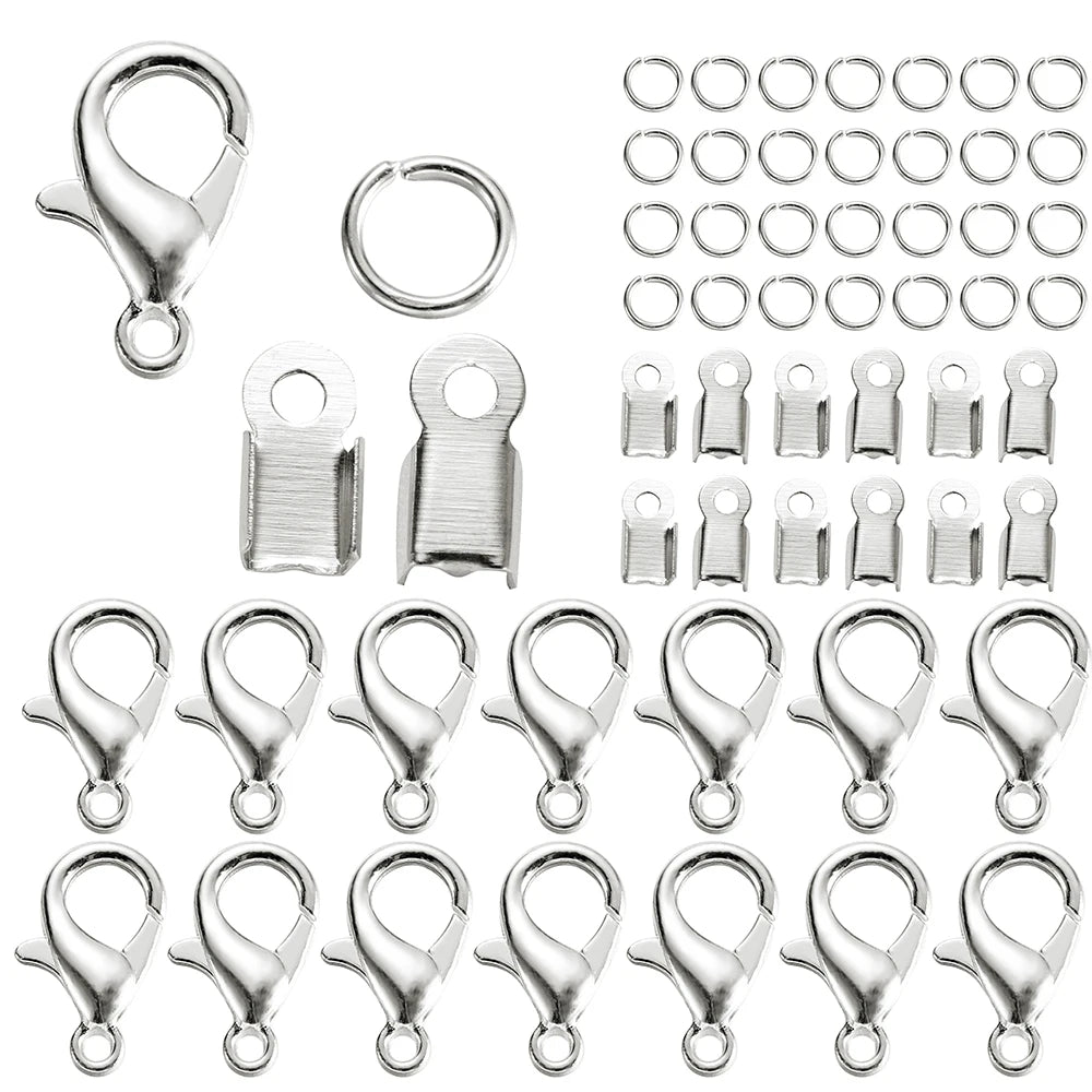 80Pcs/lot Alloy Lobster Clasp Jump Rings Connector Clasp Crimp End For Bracelet Necklace Chains DIY Jewelry Making Supplies