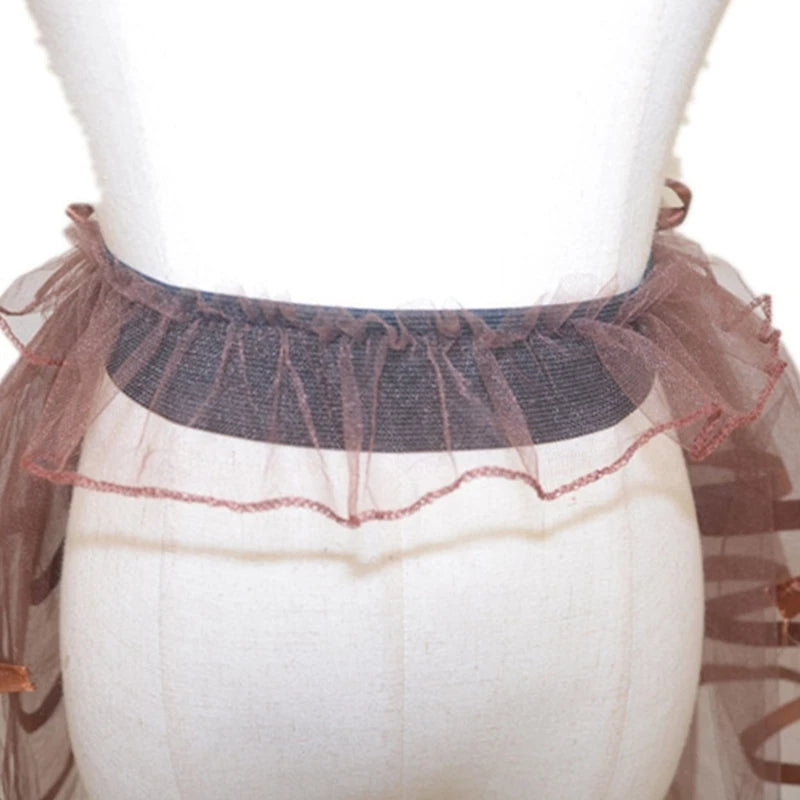 Summer Victorian Steampunk Bustle Skirt 5 Layered Tie-on Belt Tulle Tutu Overskirt Dance Performances Halloween Cosplay Costume