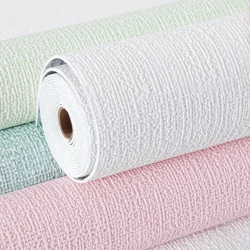 3D DIY Thicken Waterproof Mildew Proof Self-adhesive Insulation Wallpaper Linen Plain Color Stickers Renovation Wall Stickers