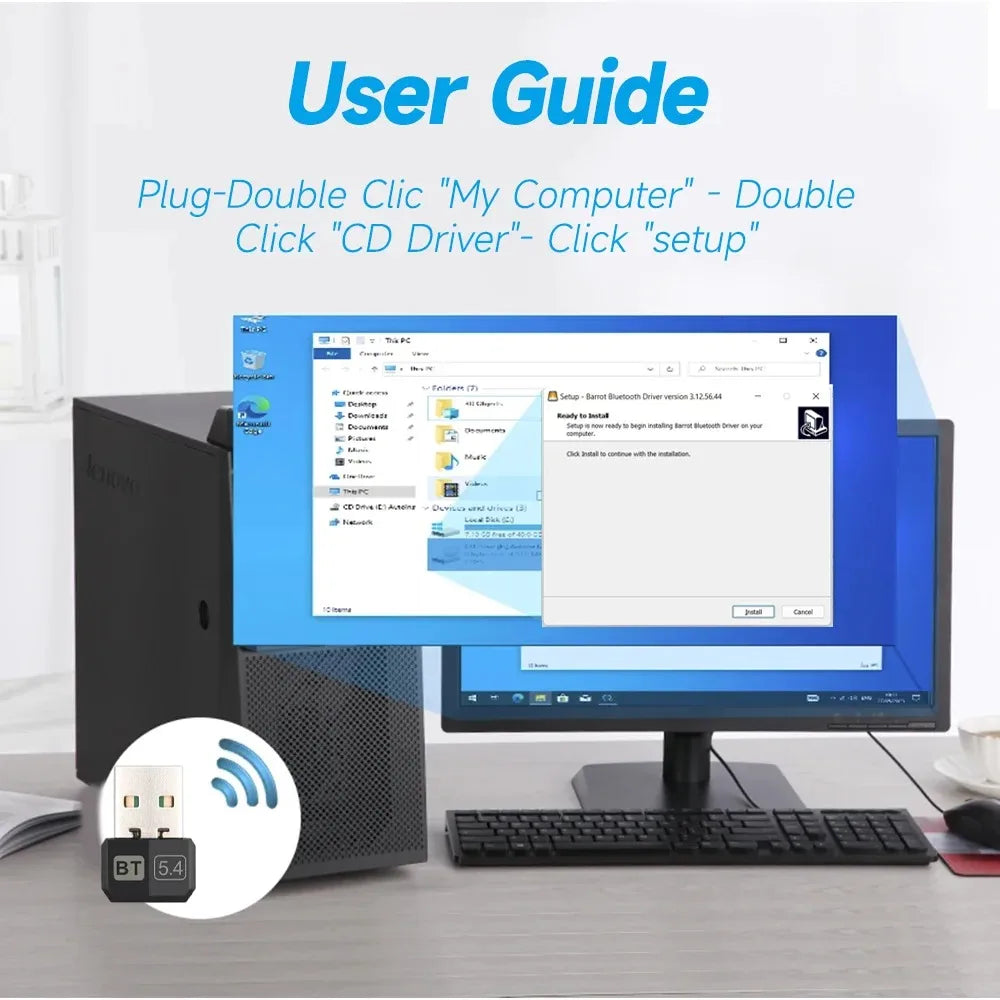 USB Bluetooth 5.4 5.3 Adapter WIreless Transmitter Receiver Audio Bluetooth For Bluetooth Adapter For Win8.1/10/11 Driver Free