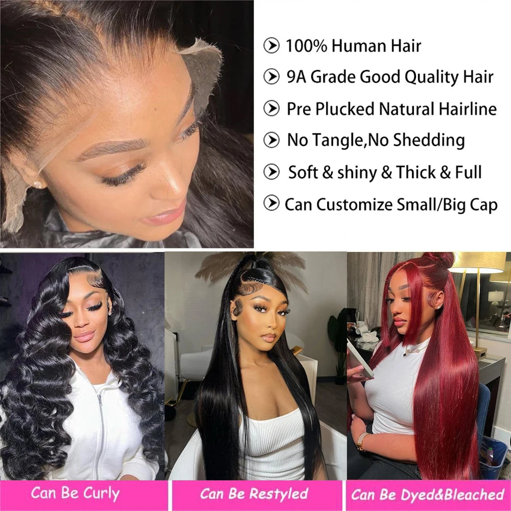 100% Human Hair Wigs Straight Lace Front Wig 13x4 13x6 Lace Frontal Wig 4x4 5x5 Lace Closure Wig Natural Color Virgin Hair Geeta