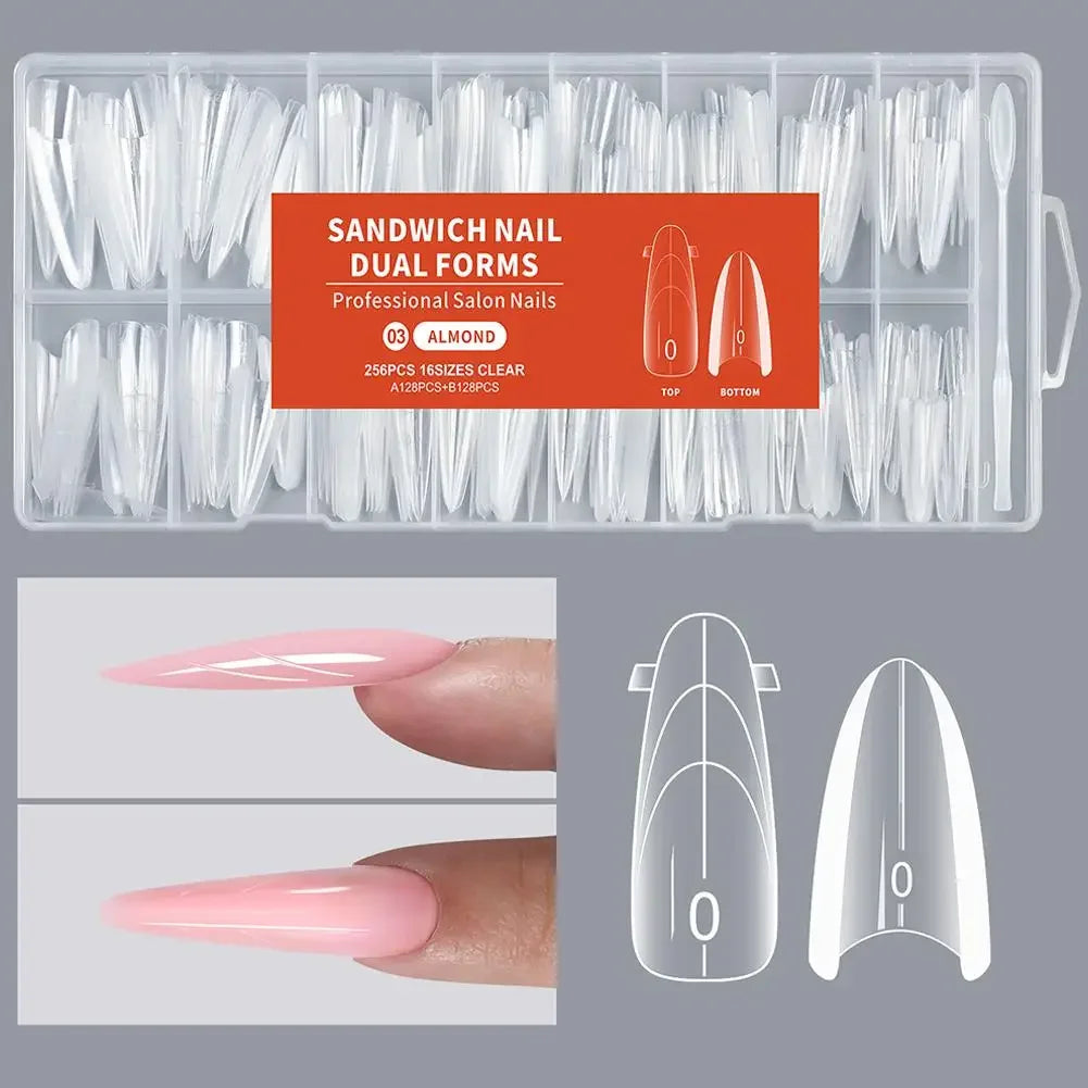 256Pcs Full Cover Nail Extension Forms, Dual Form Nail Tips, Quick Gel Nail Building System