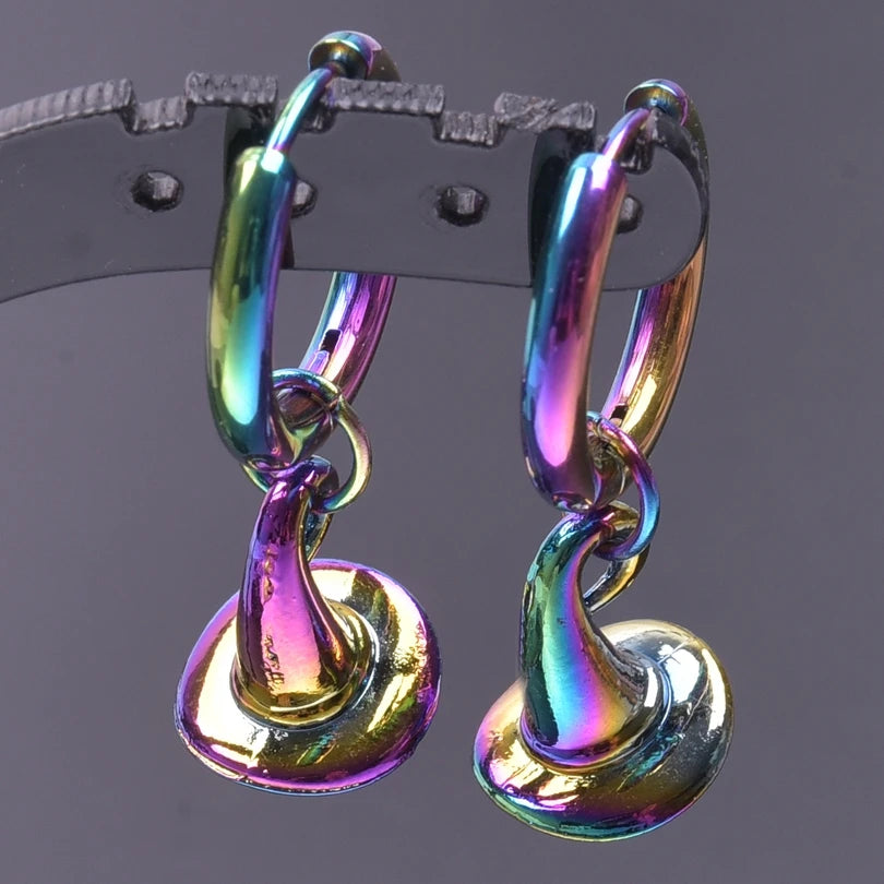 Multistyle Rainbow Ear Jewelry Stainless Steel Hoops Fashion Alloy Heart Wings  Witch Hat Foot Sun Charm Earrings For Women Men