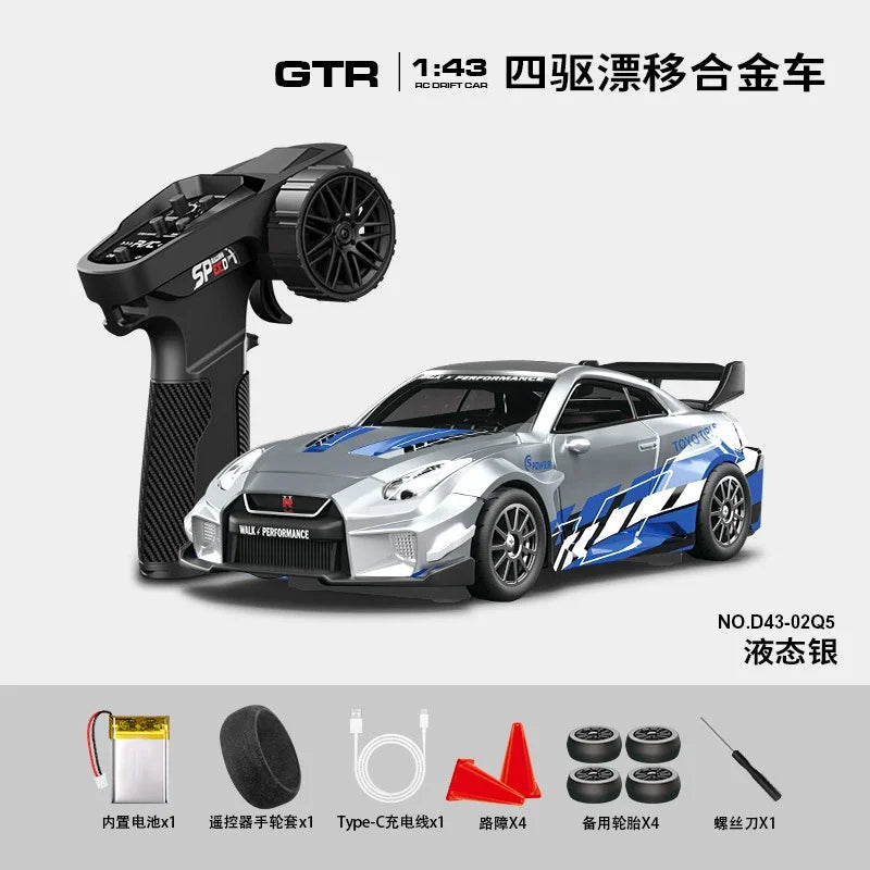 1:43 Scale RC 4WD Drift Alloy Car with Gyro Remote Control Toy for Boys Children's Christmas And Halloween Gifts