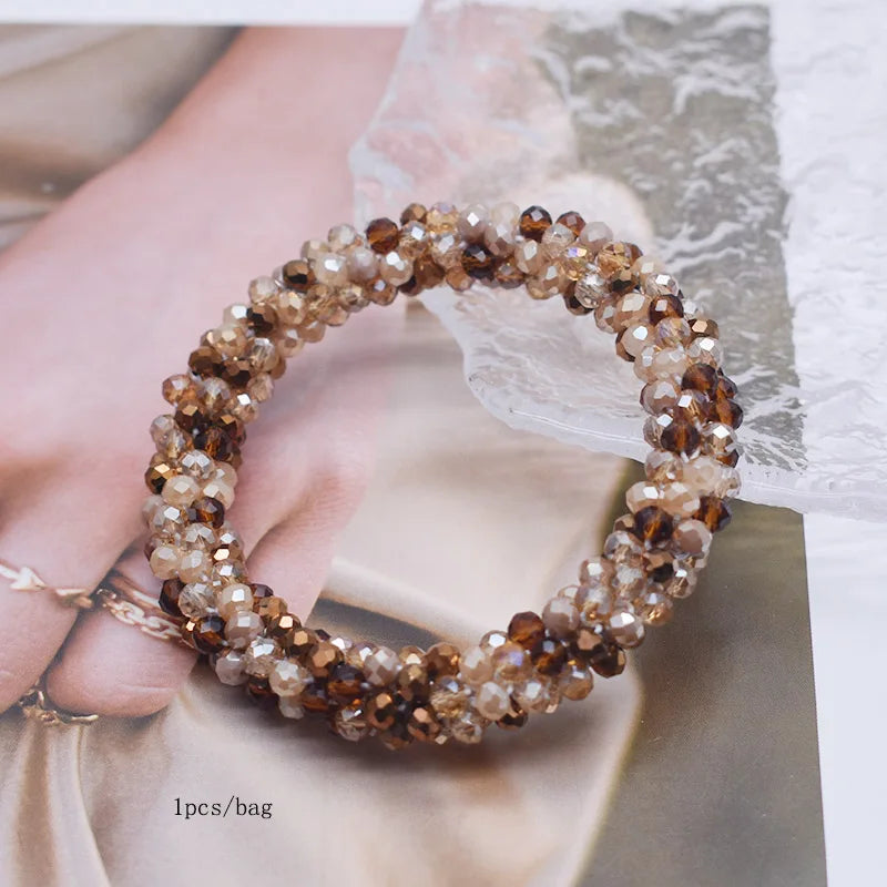 Mixed Color Trendy Glass Bead Bracelet Elastic Handmade Strand Bracelets for Women Gift New Hair Accessory Glass Beads Bracelet