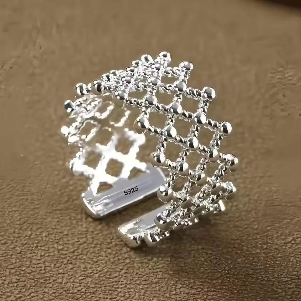 925 Sterling Silver Flower Geometry Ring For Women Girl Hollow Out Zircon Grace Wide Jewelry Gift Dropshipping