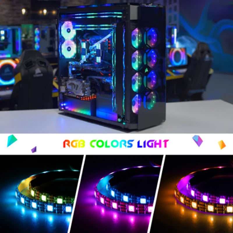 Addressable Rainbow PC Digital WS2812b LED Strip Light for 5V 3pin ARGB Header PC Case Asus Aura Sync RGBIC Fusion MSI Mystic