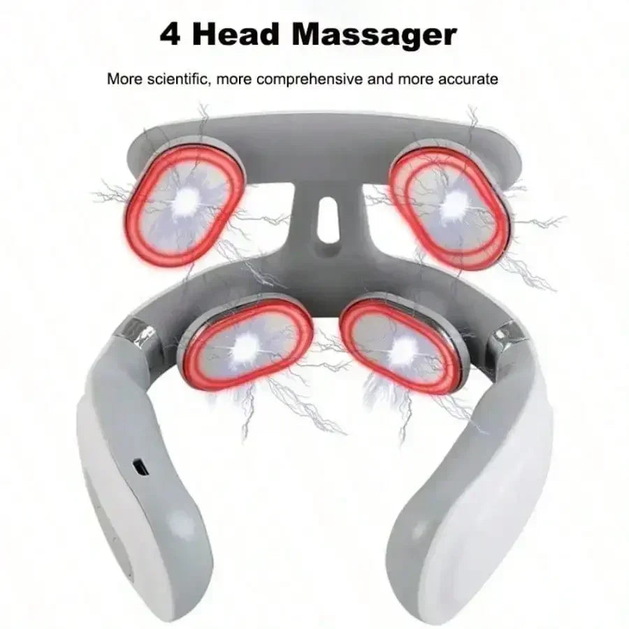 Four heads Adjustable USB Charging Neck Massager Heating Function Breathing Light For Neck Pain Relief And Relaxation