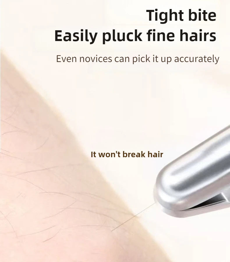Stainless Steel Precision Tweezers for Eyebrows, Eyelashes, Beard & Mustache - High-Accuracy Round Head, Seamless Clamping Profe