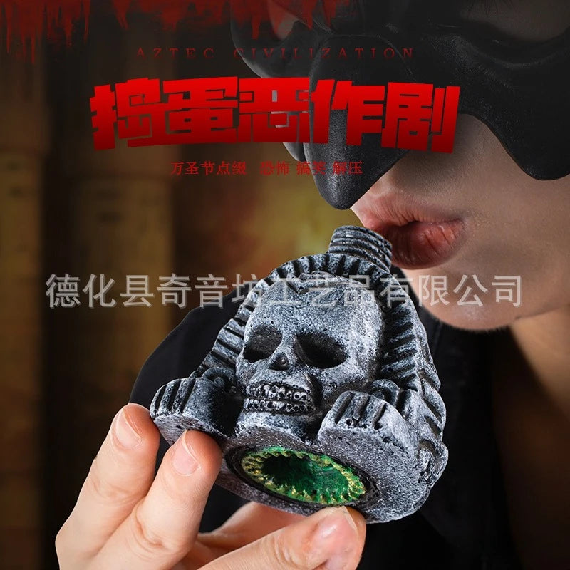 1PC Aztec Death Whistle Skull Head, Eerie Screaming Noise Maker for Party Prank or Halloween Gift of Resin Craft Toy