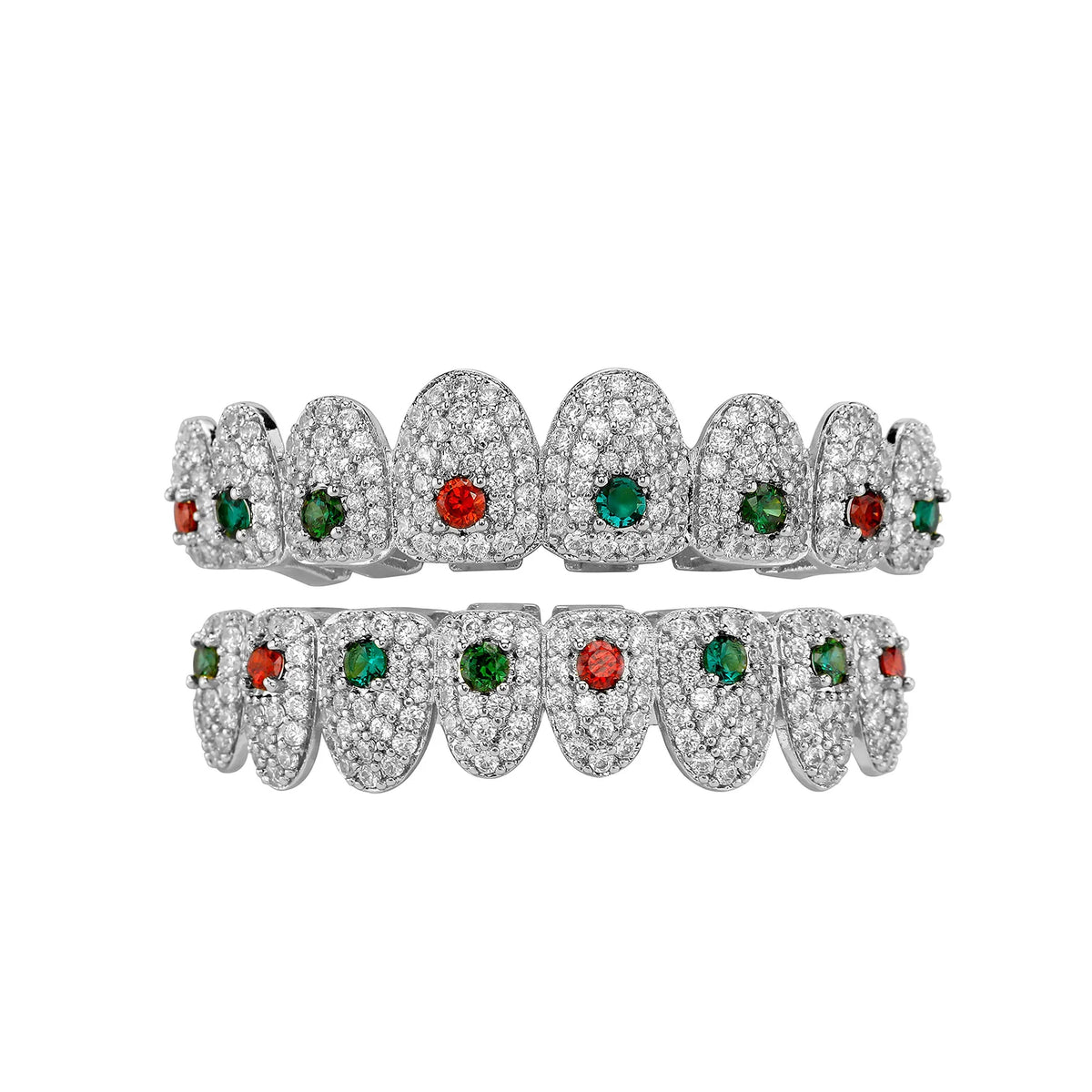 JINAOHip Hop Full Iced Out Colorful CZ stone Rainbow Grillz 8 Teeth Men Women Top&Bottom Grill Punk Rapper Halloween Christmas