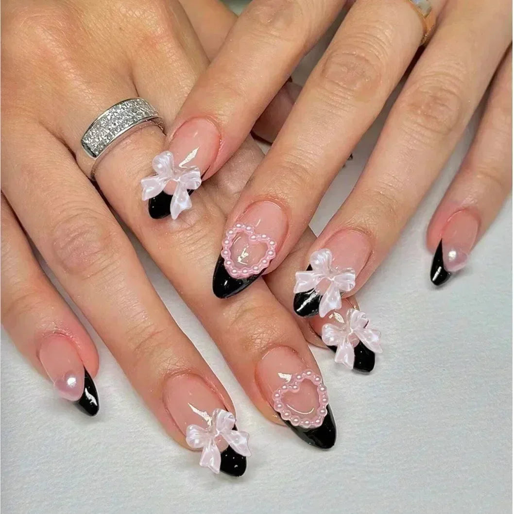 French Tip Orchid Press On Nails, Leopard Removable Fake Nails, 24 Pcs Simple False Nails Set for Women