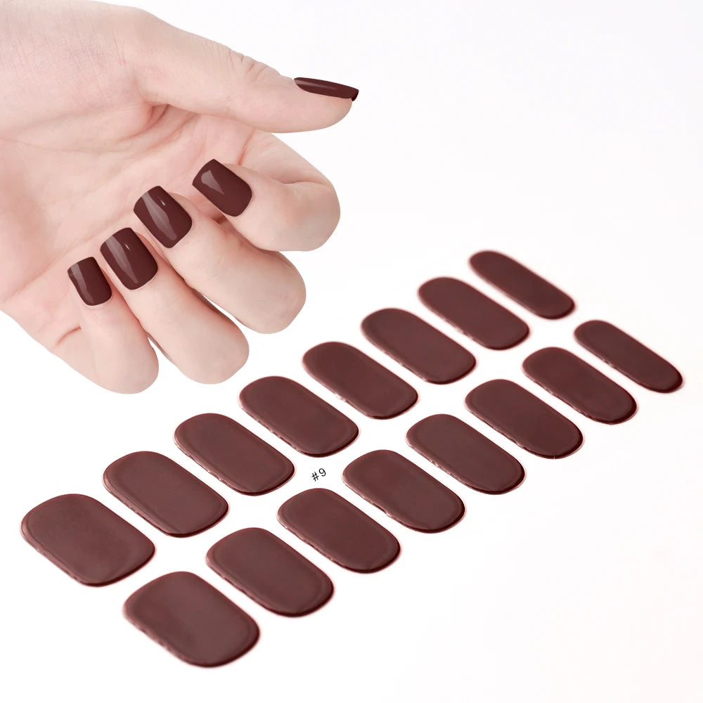 16Tips UV Semi Cured Nail Stickers White&Pink Lamp Gel Nail Polish Wraps Full Cover Adhesive Nails Decals Sliders Lamp Neede Y&F