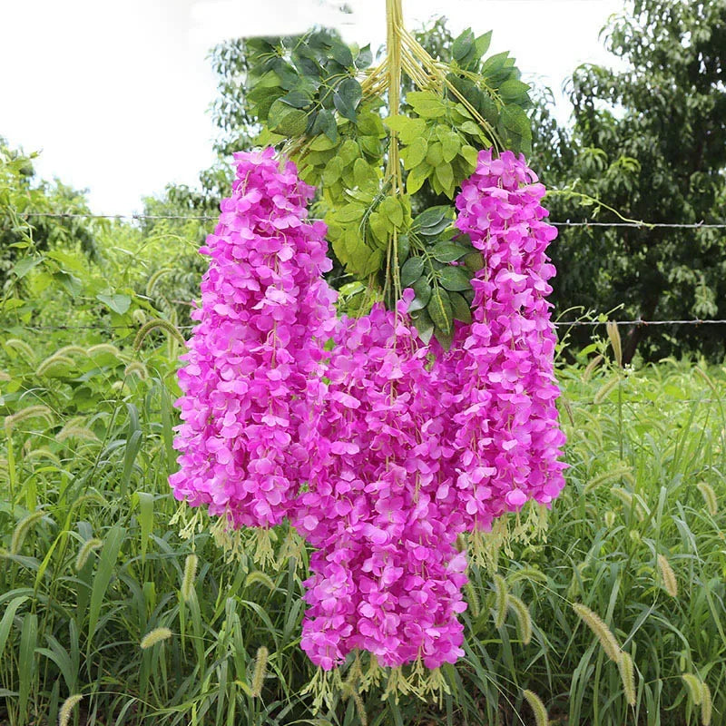 12pcs Artificial Wisteria Flowers String Hanging Garland Decor Fake Flower Outdoor Wedding Garden Arch Home Party Decoration