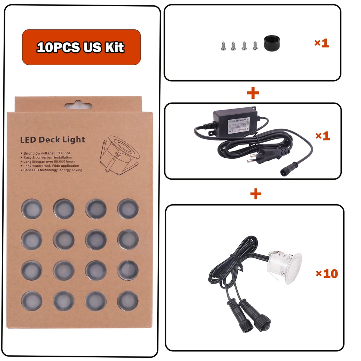 10/16PCS LED Deck Light Outdoor Wateroof DC12V Recessed Underground Bulb Lamp EU/AU/UK/US Plug For Courtyard Garden Step Stairs
