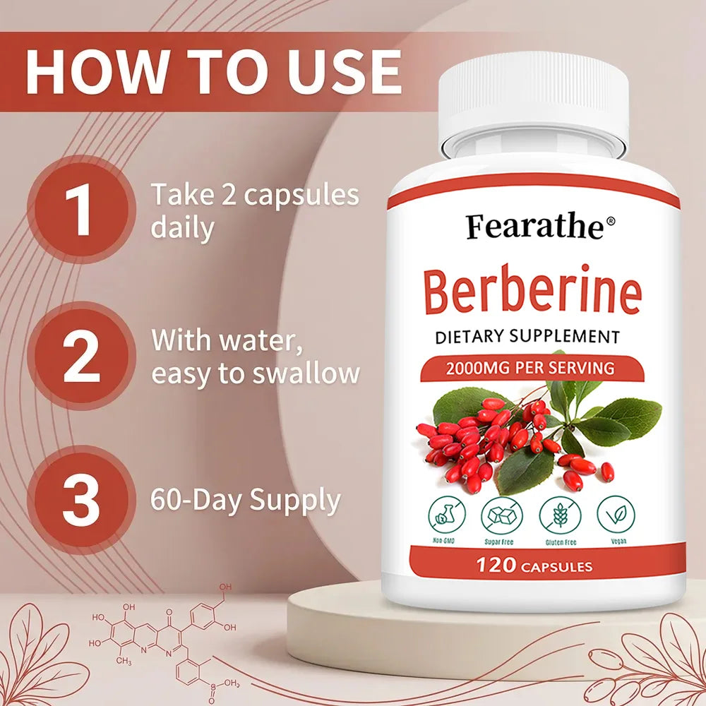 Berberine HCl 2000mg Capsules, Supports Cardiovascular Health, Digestion, Immune Function, Energy, Antioxidant & Anti-Aging