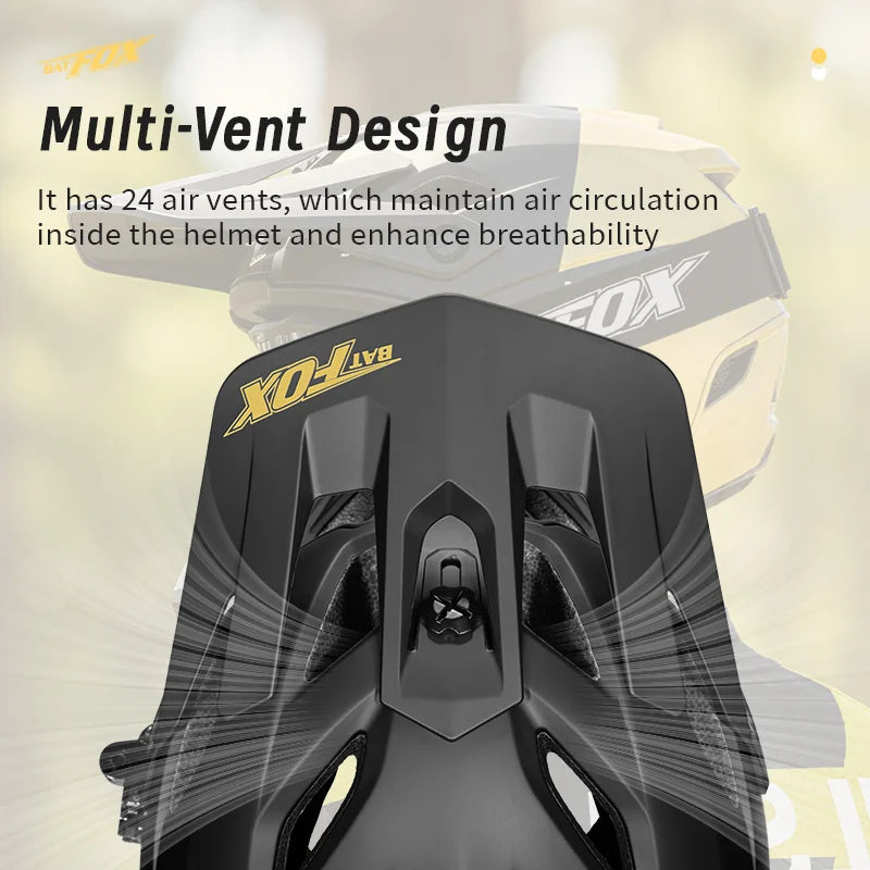 BATFOX Full Face Mountain Bike Helmet Adult Downhill Off-road Cycling Shockproof Professional Protection MTB Bicycle Safety Gear