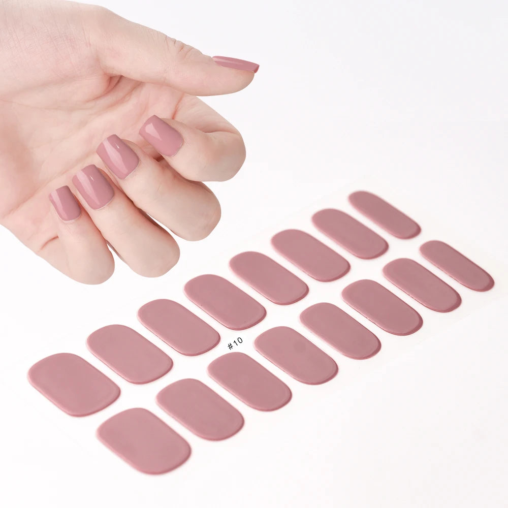 16Tips UV Semi Cured Nail Stickers White&Pink Lamp Gel Nail Polish Wraps Full Cover Adhesive Nails Decals Sliders Lamp Neede Y&F