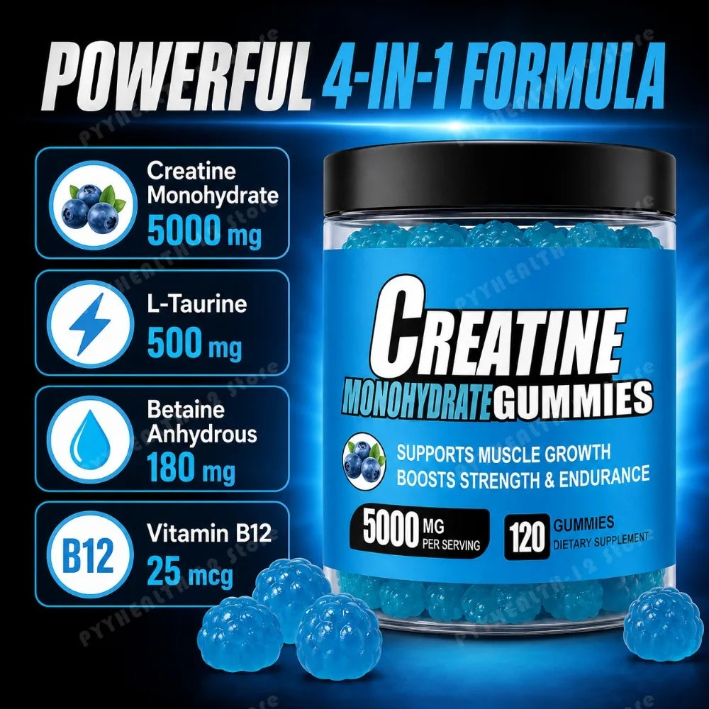 Creatine Monohydrate Gummies 5000mg Per Serving, 120 Gummies for Muscle Strength, Endurance & Energy, Dietary Supplement