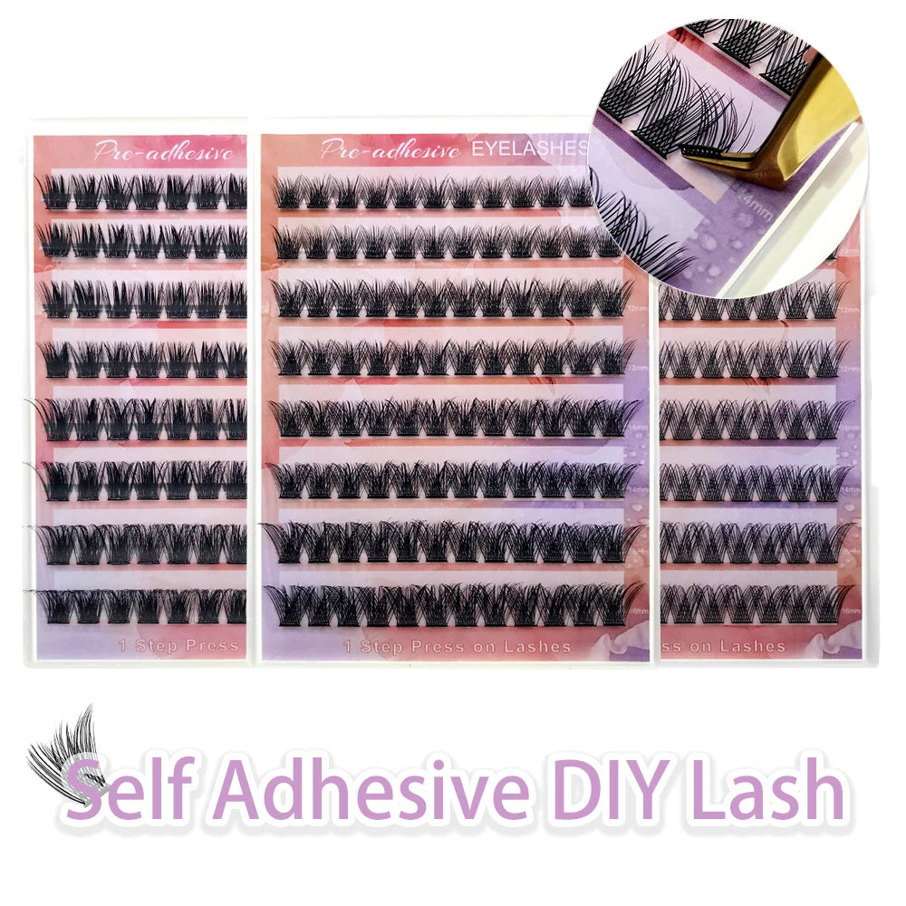 HOLLYLASH 96 Clusters DIY Self Adhesive Cluster Lashes Russian Volume False Eyelashes C Curl Natural Soft Individual Eyelashes
