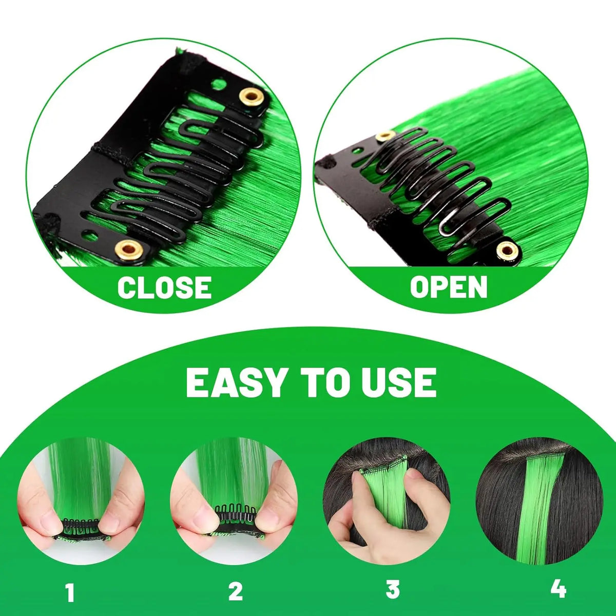 12 PCS Green Hair Extensions Clip in, Colored Party Highlights Extension for Kids Girls Synthetic Hairpiece Straight 22 inch