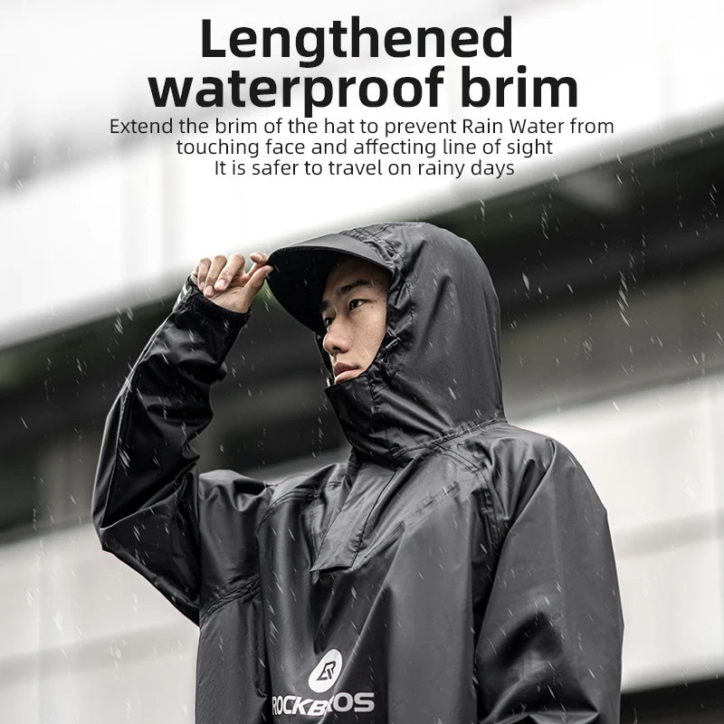ROCKBROS Bicycle Raincoat Cycling Jacket Poncho Rainproof Hooded Coat Commute Rain Cape Electromobile Waterproof Windproof Cloak
