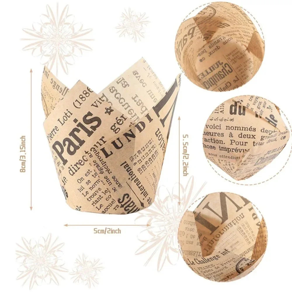 50pcs Newspaper Style Baking Cup Cupcake Liner Cupcake Wrapper Molde Cupcake Paper Cups Bakeware Tool for Wedding Birthday Party
