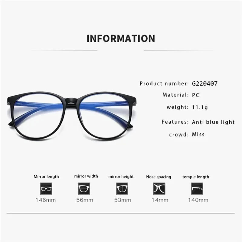 Transparent Computer Plano Glasses Round Frame for Women Men Anti Blue Light Clear Eyewear Blocking Optical Spectacle Eyeglasses