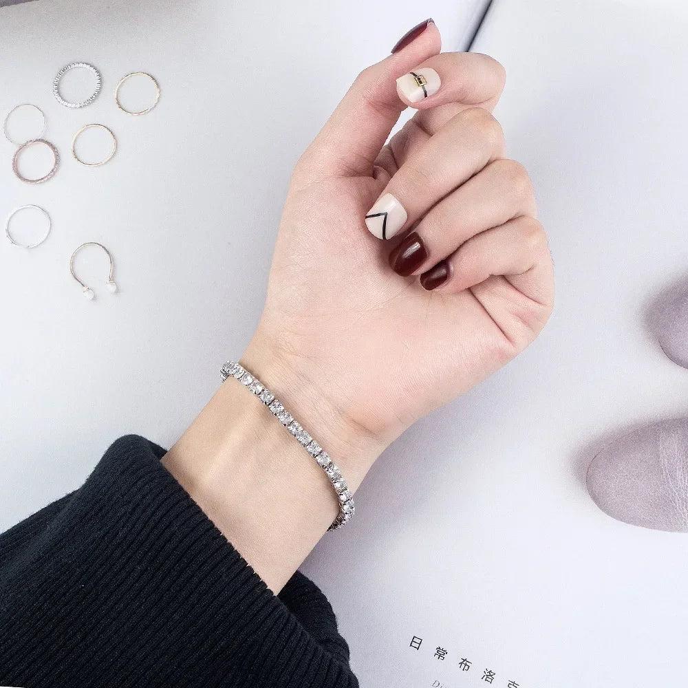 charms colors S925 Sterling Silver Bracelets Zirconia Women Fashion accessories Wedding Jewelry 4mm width Holiday gifts