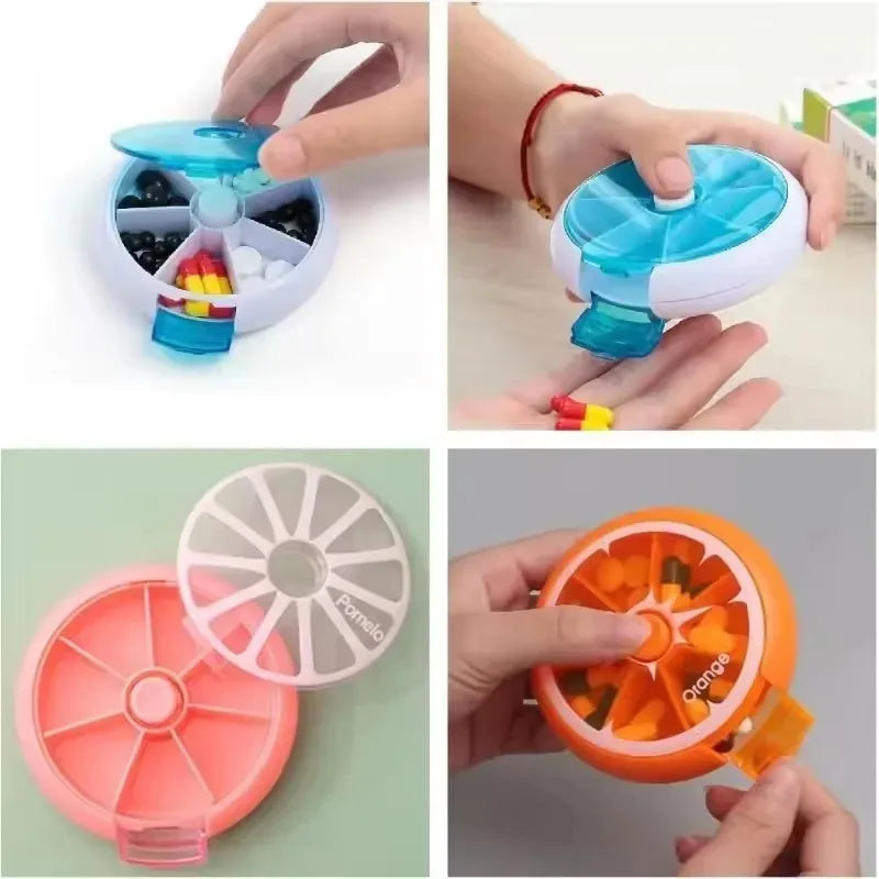 Portable Pill Box Weekly Rotating Split Fruit Points Drug Carry With You Mini Medicine Boxs Medicine Travel Pillbox