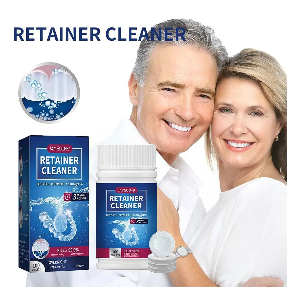 100PCS/Set Denture Cleaning Tablets Removes Odor Oral Cleaning Retainer Cleaner Bad Odors Stains Plaque Remover Tooth Care
