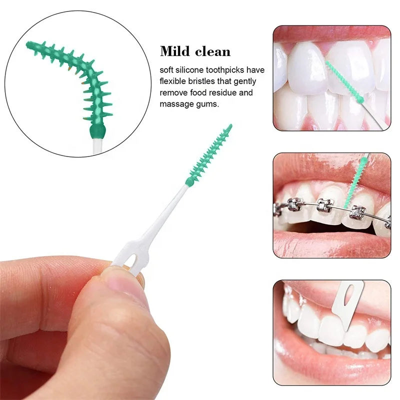 200PCS/Box Silicone Interdental Brushes Soft Dental Floss Orthodontic Teeth Flosser Toothpicks Portable Oral Care Tools