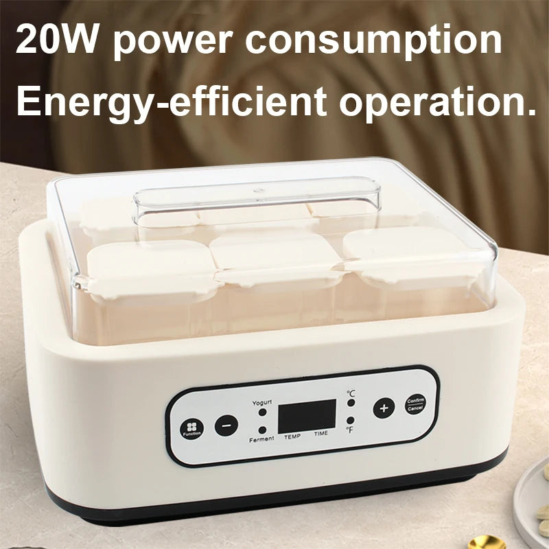 Electric Yogurt Maker 6 Glass Cups Automatic Natto Rice Wine Fermenting Machine Fermenter Sour Milk Pot Temperature Adjustment