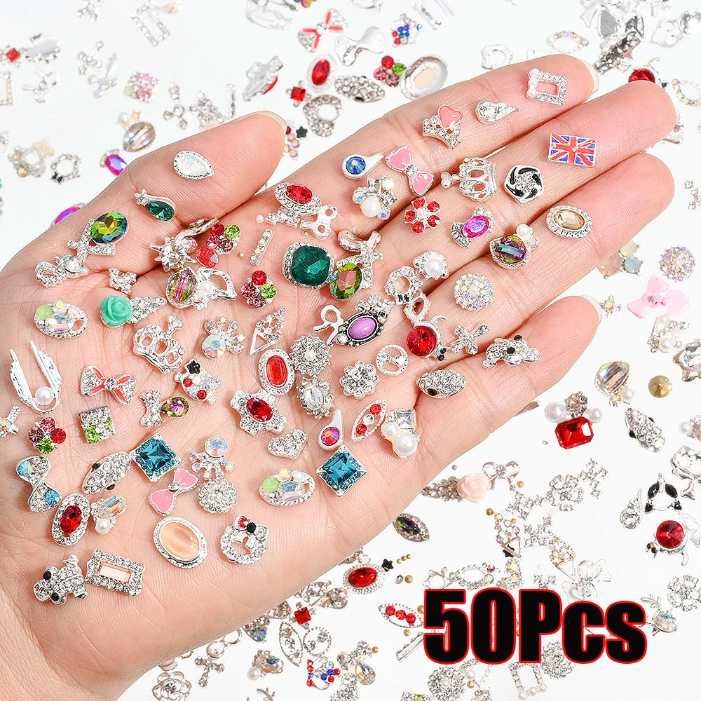 1 Bag Random Luxury Nail Art Dangle Jewelry  (Heart Bowknot)  Mixed Style 3D Nail Art Charms Tassel Design Alloy Nail Art Dangle