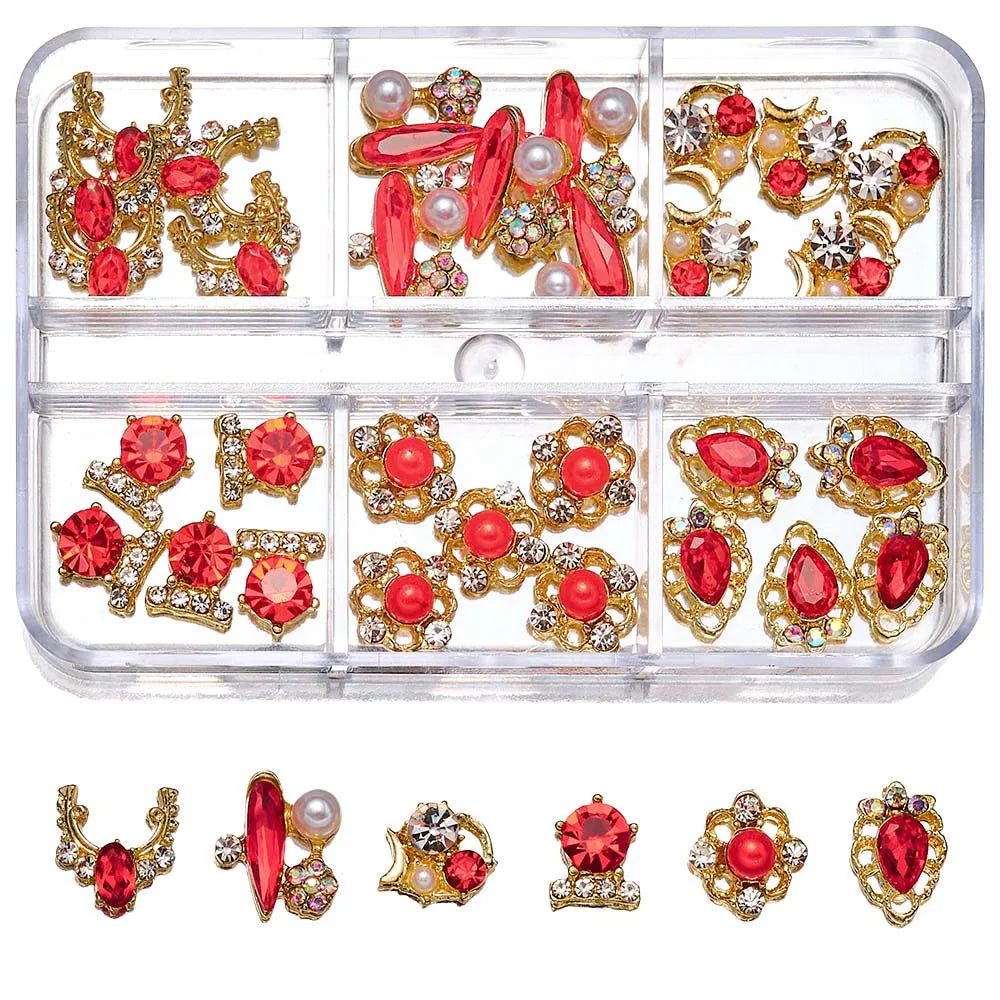1 Bag Random Luxury Nail Art Dangle Jewelry  (Heart Bowknot)  Mixed Style 3D Nail Art Charms Tassel Design Alloy Nail Art Dangle