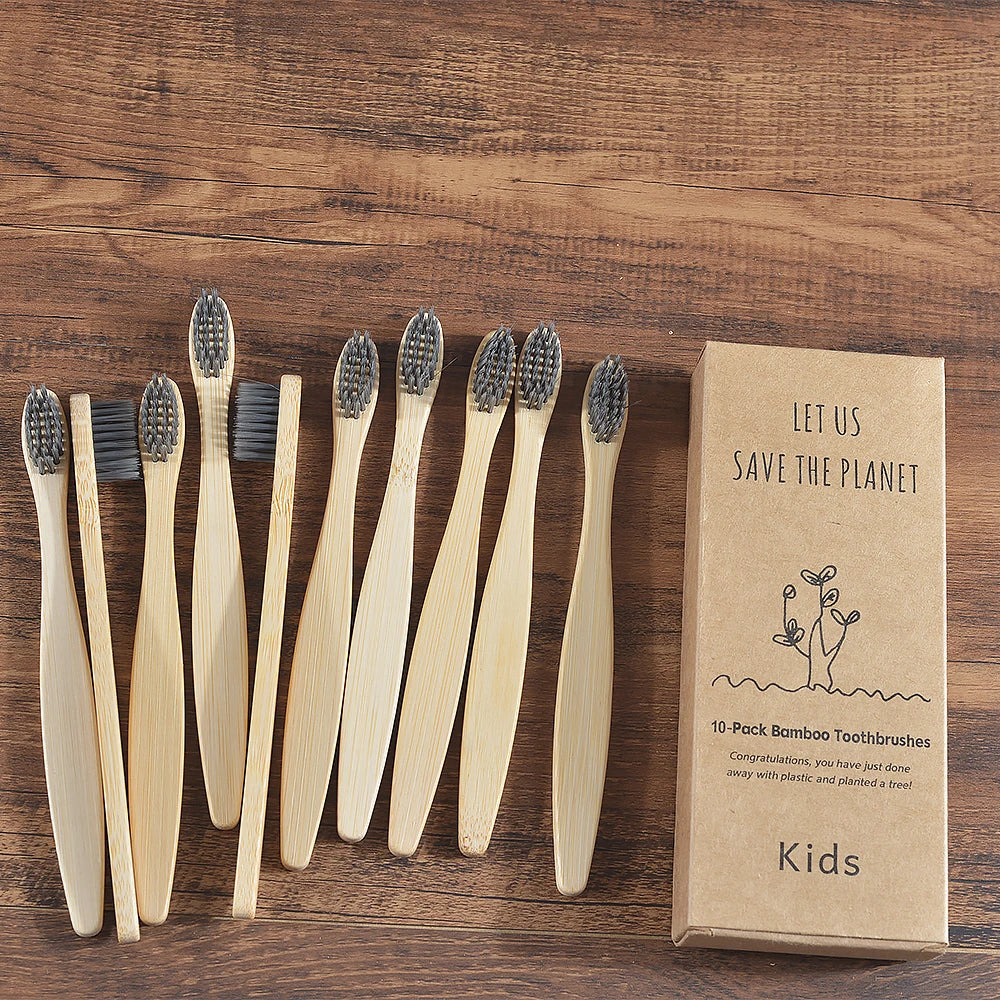 10 Pieces Children Colorful Toothbrush Eco Soft Bristle Bamboo Toothbrush Kids Bambou Vegan Tooth Dental Oral Care Plastic Free