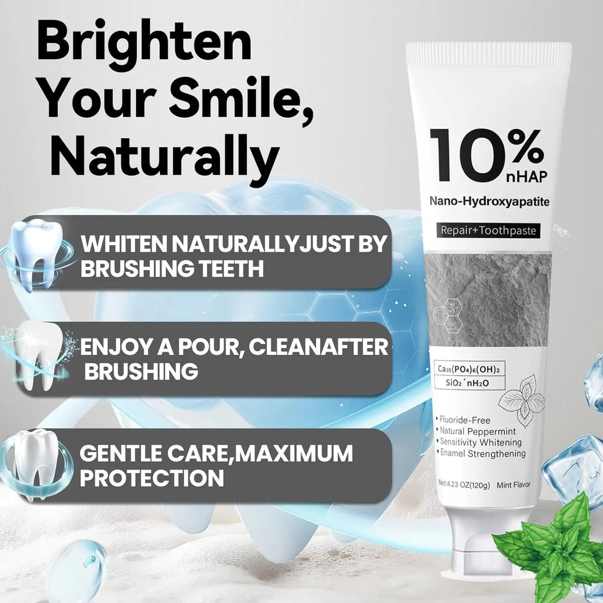 10% Nano-Hydroxyapatite Daily Toothpaste Clean Dental Surface Discoloration Fresh Cool Breath Oral Cleaning Care