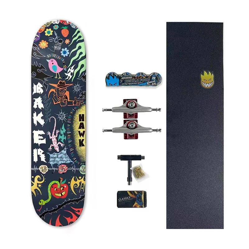 Baker Thrash Skateboard Double RockerSets Complete Pro 100% Canada Maple Deck 7.75/8.0/8.25/8.5 Inch 7 Ply Cold Pressing