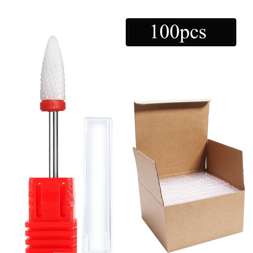 100pc/Set Nail Drill Bit Rotary Ceramic Bits Electric Manicure Milling Cutter For Machine Cuticle Remove Burr Nail Tool