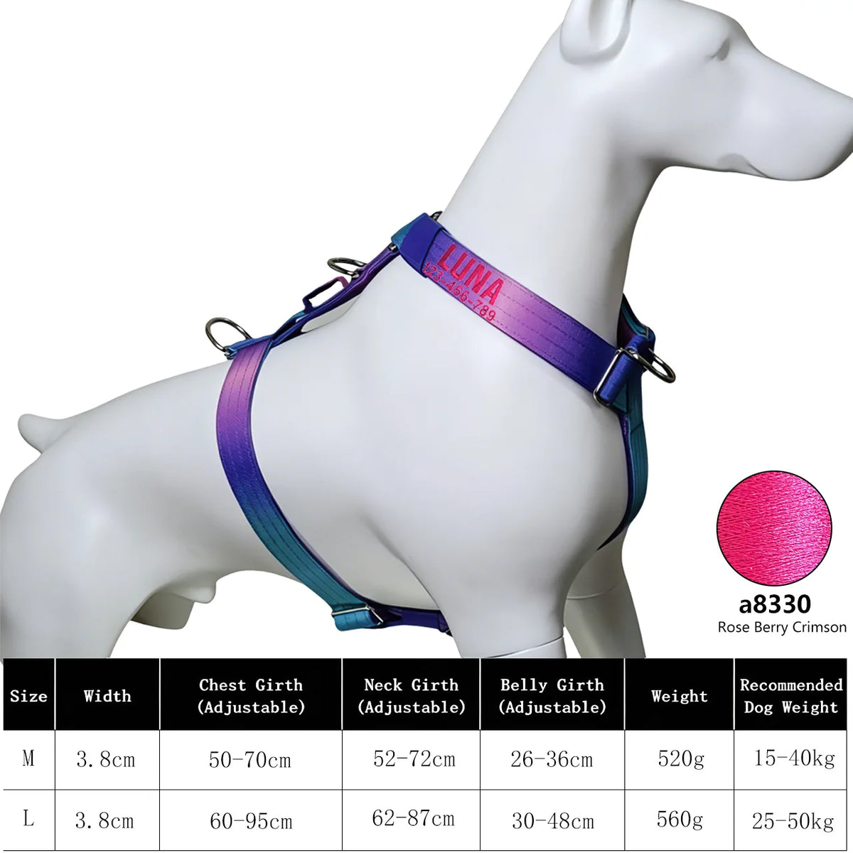 No Pull Reflective Dog Harness, Adjustable Chest Vest for Small Medium Large Dogs, Custom Embroidered Name & Phone