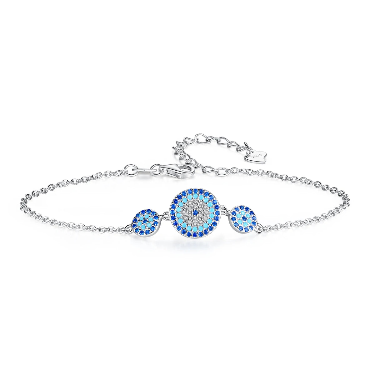 KALETINE Women Evil Eye Bracelet Genuine 925 Sterling Silver Men Jewelry Luxury Round Blue Eyes CZ Three Stones Tennis Bracelet