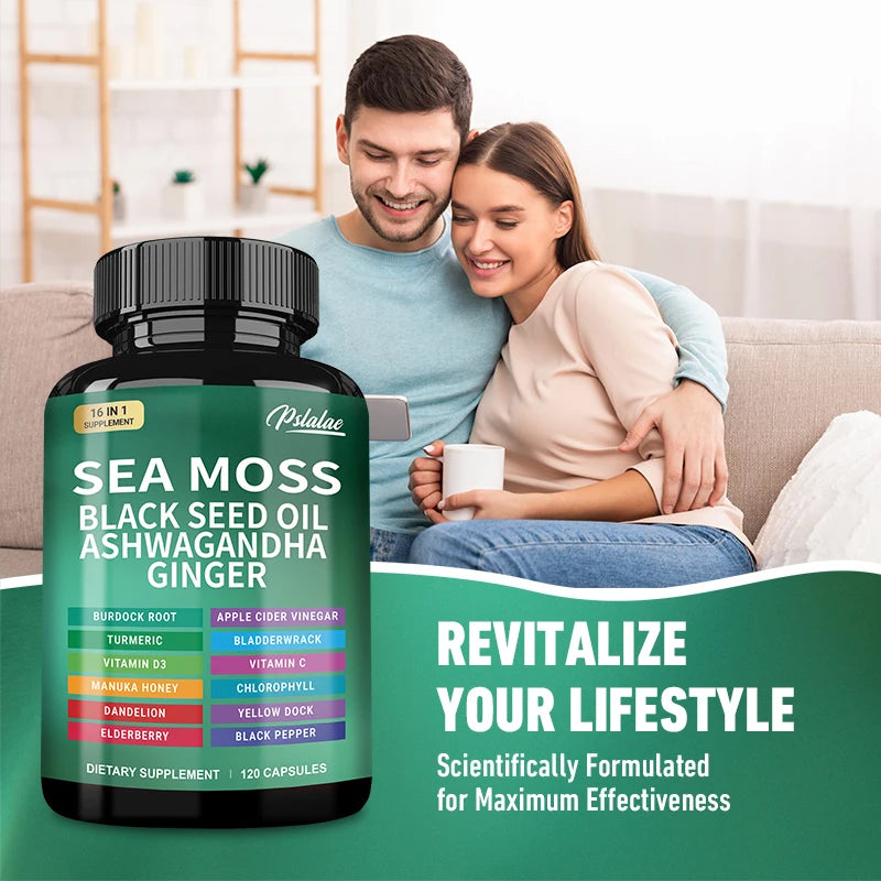 Sea Moss | Black Seed Oil | Ashwagandha | Ginger - Immune System Energy Gut Health Skin & Joint Support