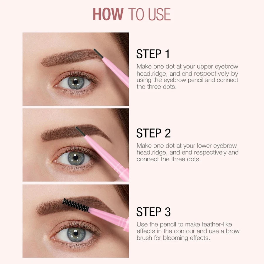 1pcs Ultra-fine Double Headed Rotable Eyebrow Pen with Brush Eye Makeup Waterproof Wild Eyebrow Pencil Cosmetic Eyebrow Brush