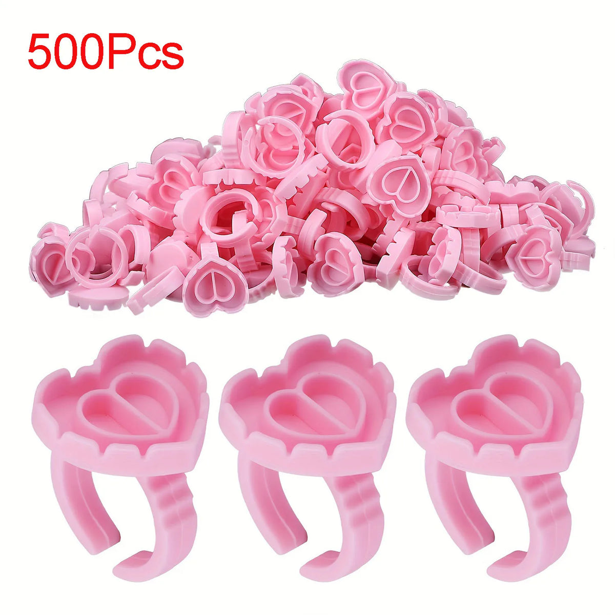 100 PCS Glue Rings for Eyelash Extensions Disposable Lovely Heart Blossom Cups Makeup Plastic Nail Art Supplies