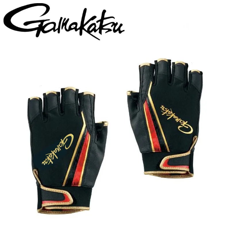 2023 New Gamakatsu Fishing Gloves Anti-Cut Fly Fishing Gloves UV Protection Outdoor Half-Finger Breathable Leather Sport Gloves